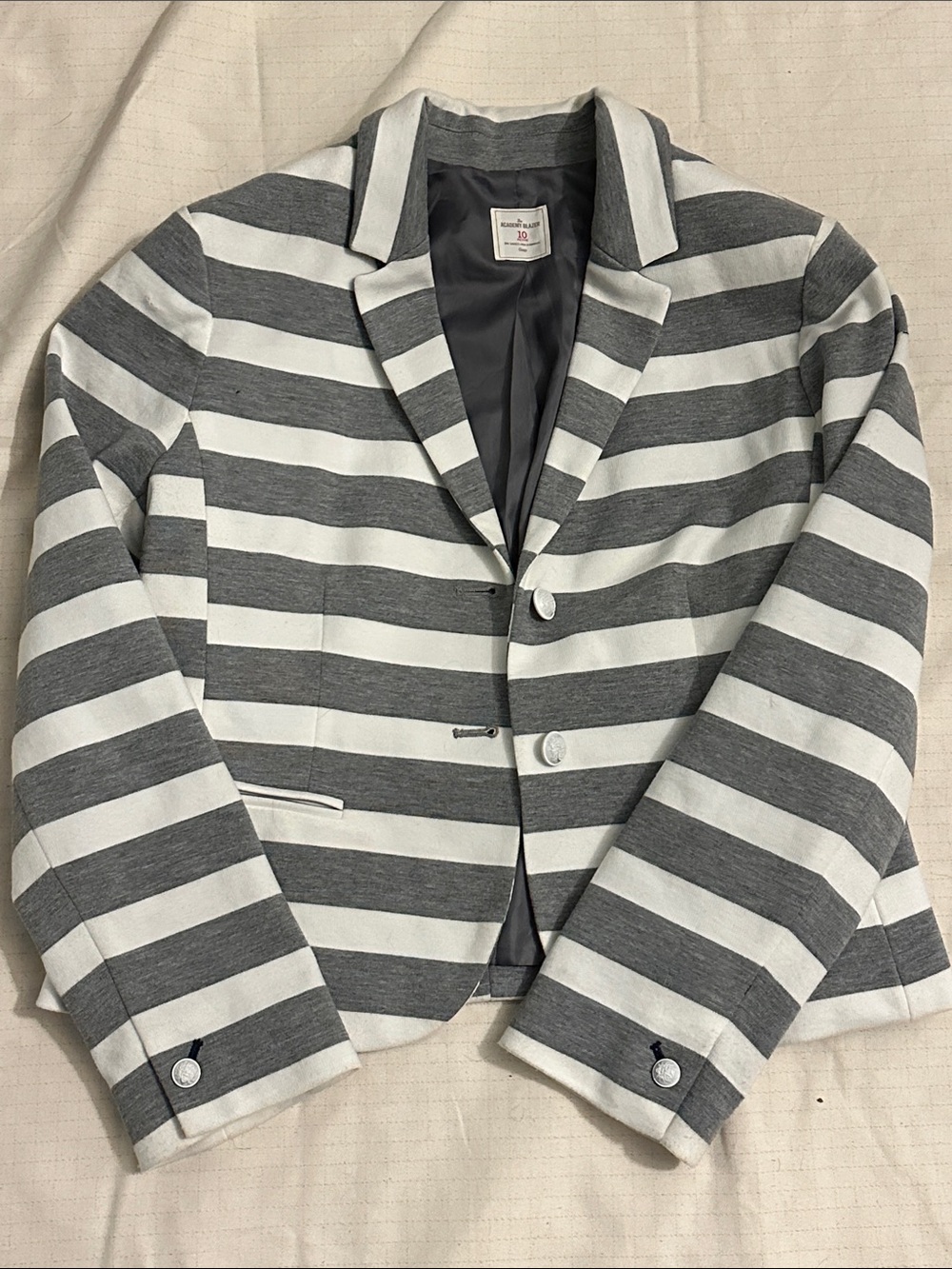 GAP Gray and White Horizontal Stripe cropped Cotton Blazer